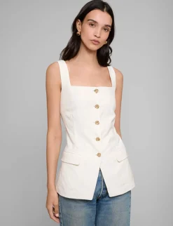 Agatha Gold-Button Linen Top