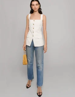Agatha Gold-Button Linen Top