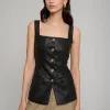 Agatha Leather Gold-Button Top