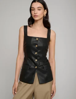 Agatha Leather Gold-Button Top