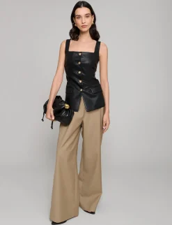 Agatha Leather Gold-Button Top