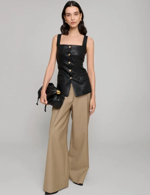 Agatha Leather Gold-Button Top