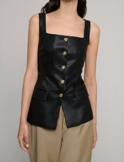Agatha Leather Gold-Button Top