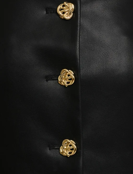 Agatha Leather Gold-Button Top