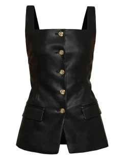 Agatha Leather Gold-Button Top