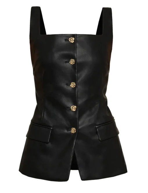 Agatha Leather Gold-Button Top
