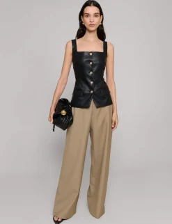 Agatha Leather Gold-Button Top