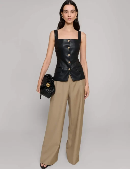 Agatha Leather Gold-Button Top