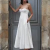 Antonia Padded Dress in White Linen-BESTSELLER