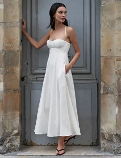 Antonia Padded Dress in White Linen-BESTSELLER