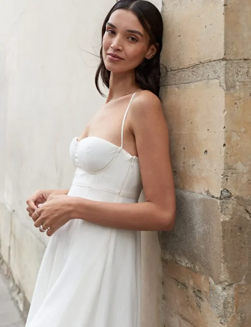 Antonia Padded Dress in White Linen-BESTSELLER