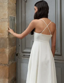 Antonia Padded Dress in White Linen-BESTSELLER
