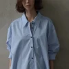 Asymmetric Blue Contrast Stitch Shirt