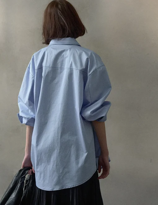 Asymmetric Blue Contrast Stitch Shirt