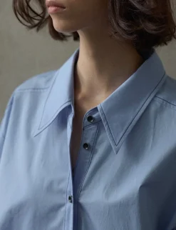 Asymmetric Blue Contrast Stitch Shirt