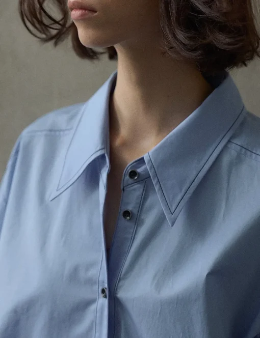 Asymmetric Blue Contrast Stitch Shirt