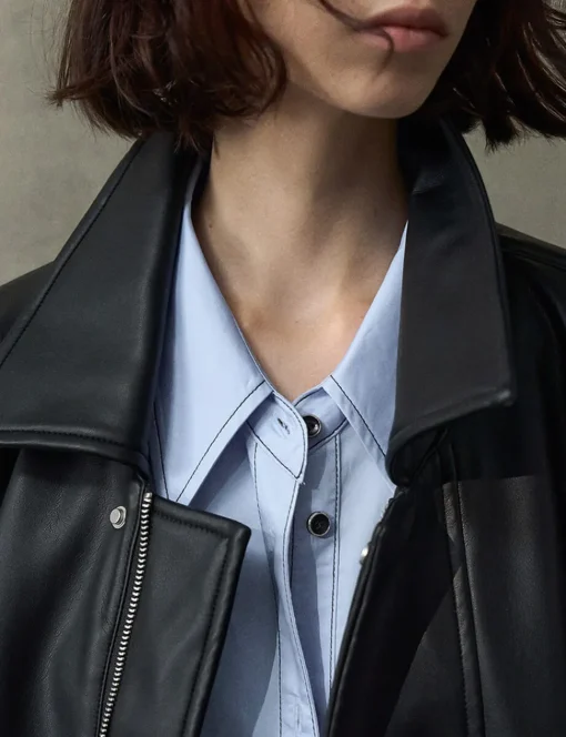 Asymmetric Blue Contrast Stitch Shirt