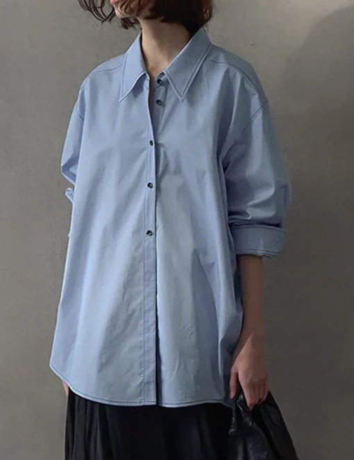 Asymmetric Blue Contrast Stitch Shirt