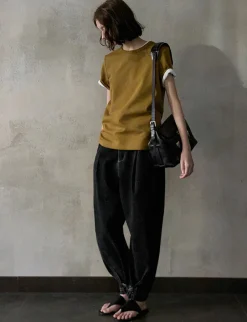 Barrel-Leg Cuffed Jeans