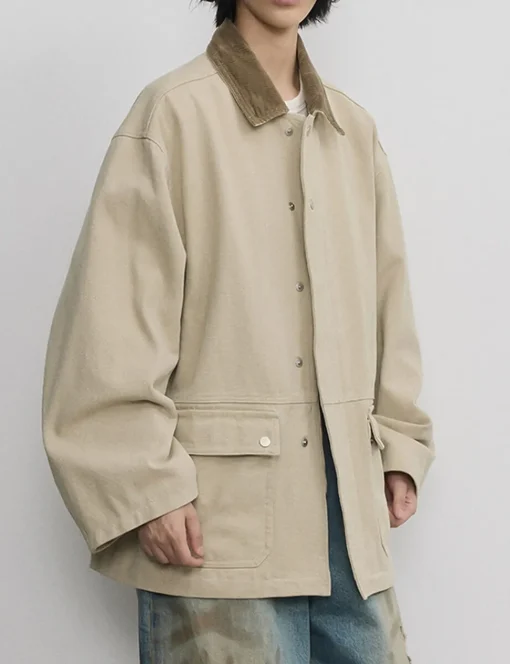 Beige Oversized Barbour Jacket