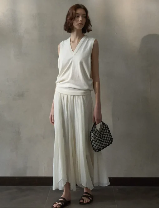Beige Pleated Skirt