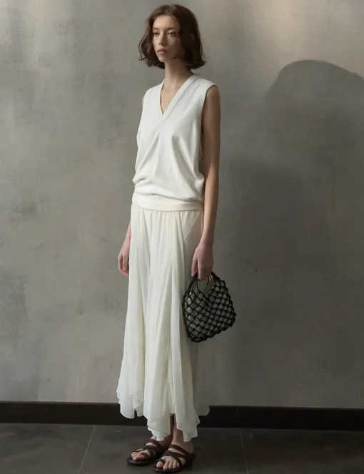 Beige Pleated Skirt
