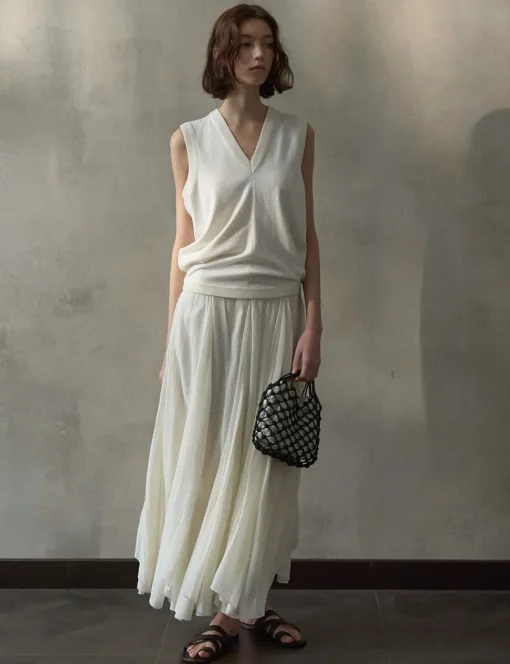 Beige Pleated Skirt