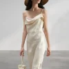 Beige Satin Maxi Dress