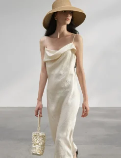 Beige Satin Maxi Dress