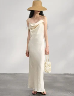 Beige Satin Maxi Dress