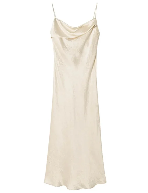 Beige Satin Maxi Dress