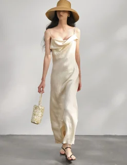 Beige Satin Maxi Dress