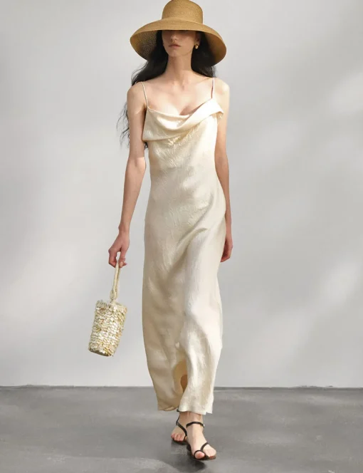 Beige Satin Maxi Dress