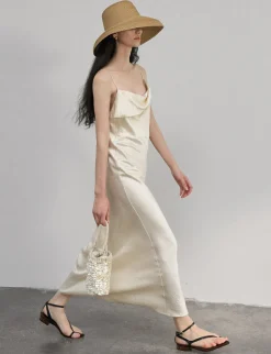 Beige Satin Maxi Dress