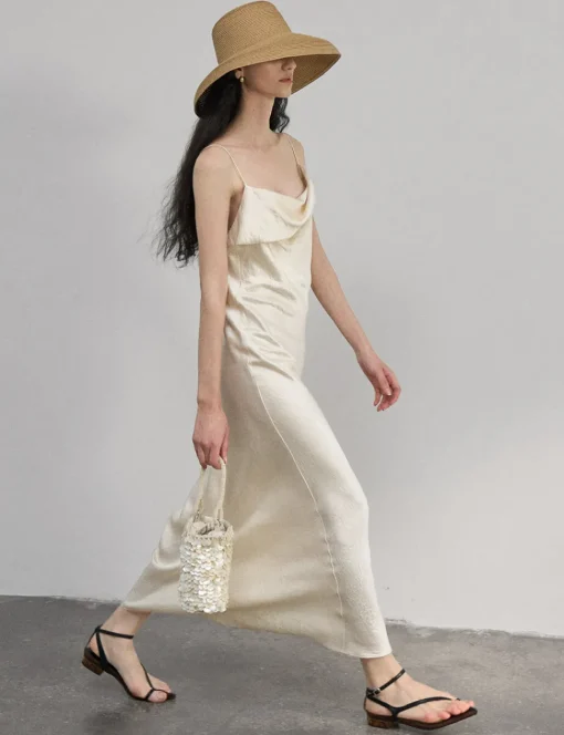 Beige Satin Maxi Dress