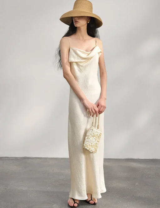 Beige Satin Maxi Dress
