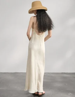 Beige Satin Maxi Dress