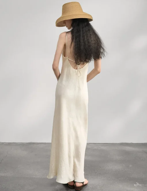 Beige Satin Maxi Dress