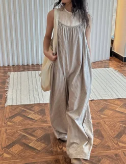 Beige Stripe Oversized Jumpsuit