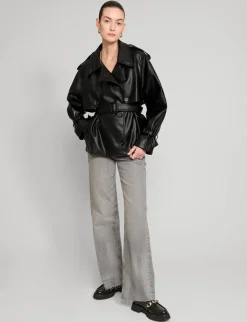 Black Cropped Leather Trench