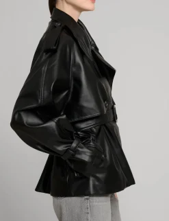 Black Cropped Leather Trench