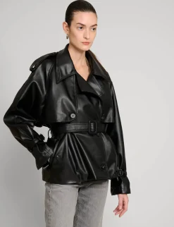 Black Cropped Leather Trench