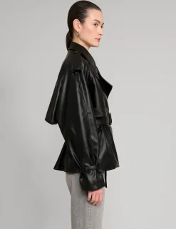 Black Cropped Leather Trench