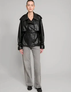 Black Cropped Leather Trench