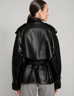 Black Cropped Leather Trench