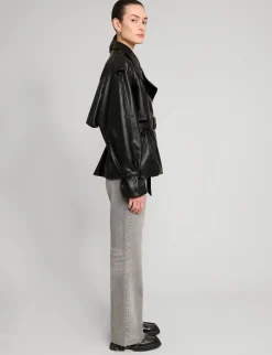 Black Cropped Leather Trench