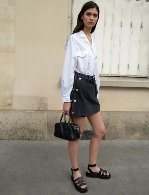 Black Denim Button Skort-BESTSELLER