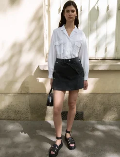 Black Denim Button Skort-BESTSELLER