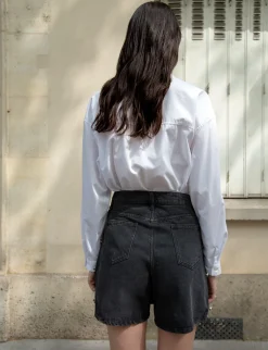 Black Denim Button Skort-BESTSELLER