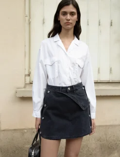 Black Denim Button Skort-BESTSELLER